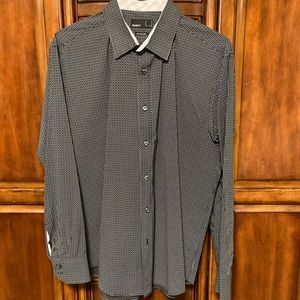 Quieti Black, Grey & White Geo Print Mens Button Down Dress Shirt Size XL